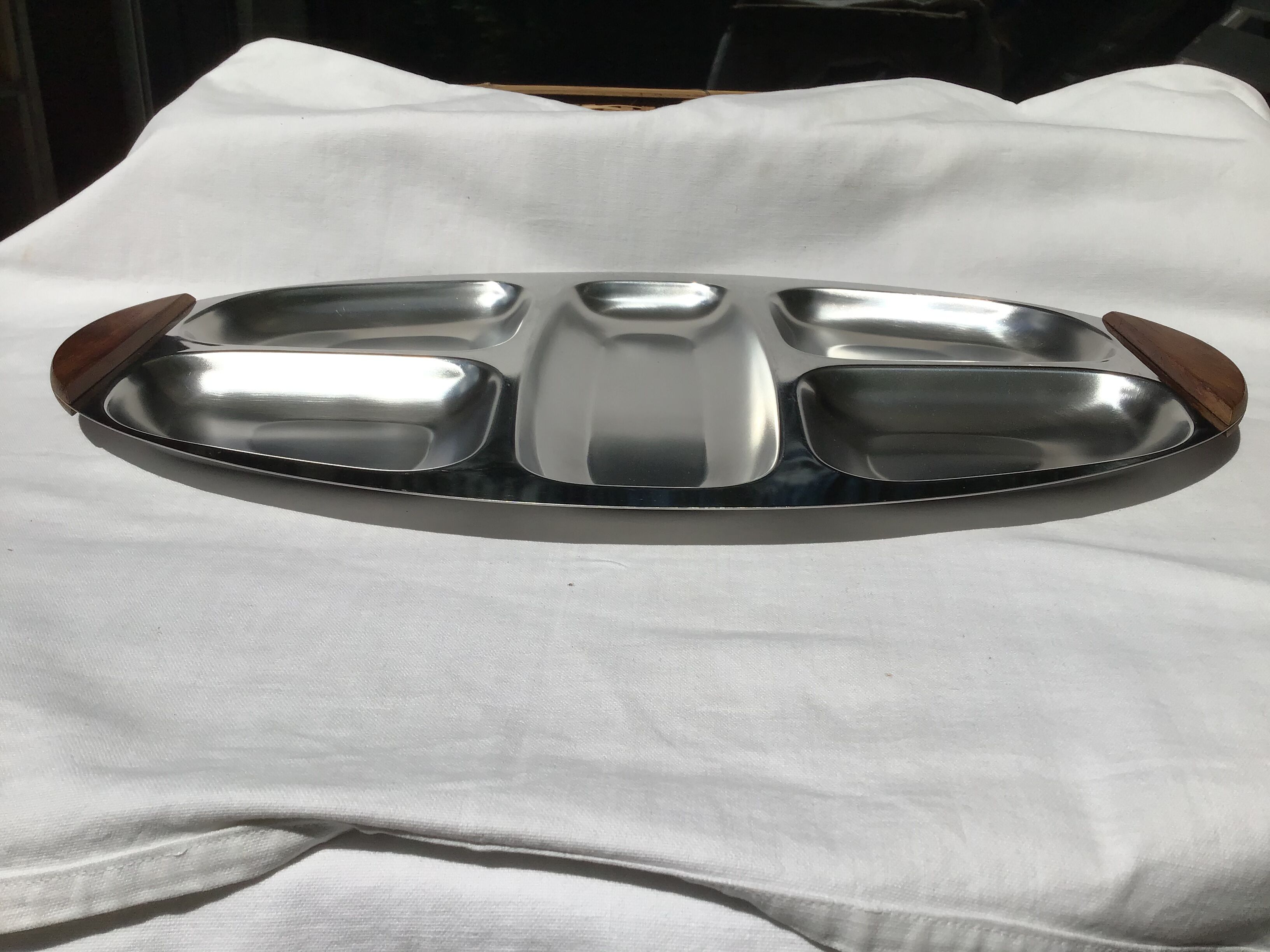 Stainless steel and teak compartmented tray