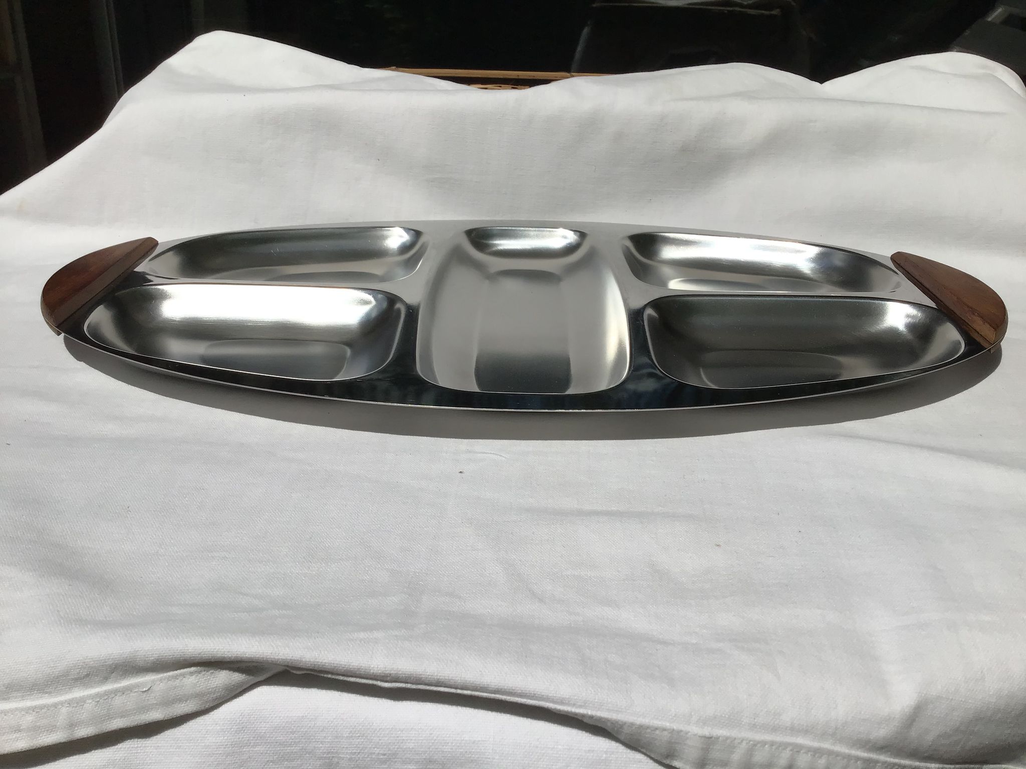 Stainless steel and teak compartmented tray