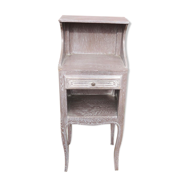Ancienne table de chêvet en bois cerusé gris
