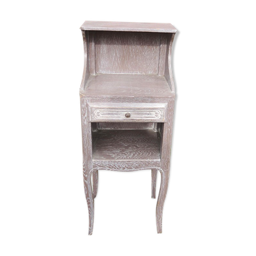 Ancienne table de chêvet en bois cerusé gris