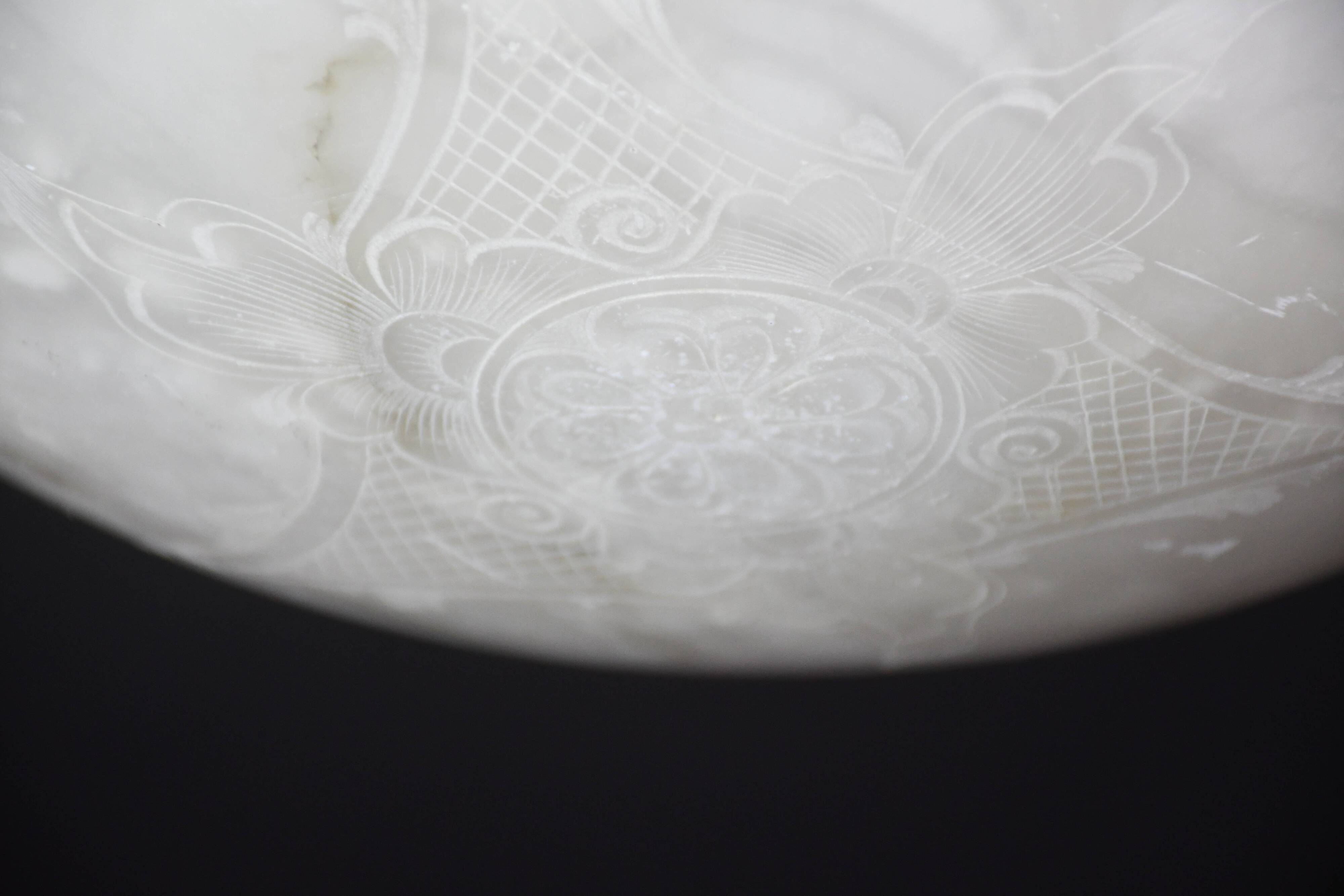 Great design extra large size Art Deco white alabaster chandelier, 1950s