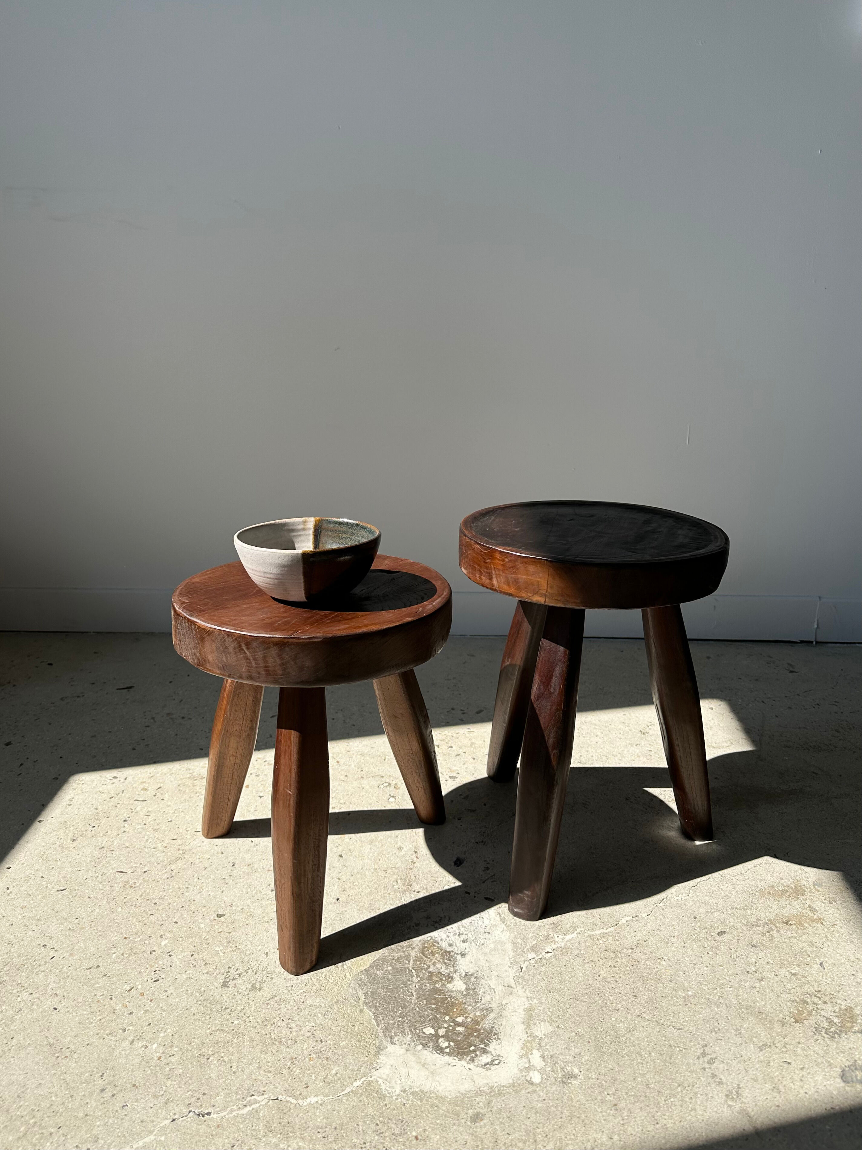 Brown solid wood stool flat circular seat