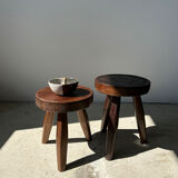 Brown solid wood stool flat circular seat
