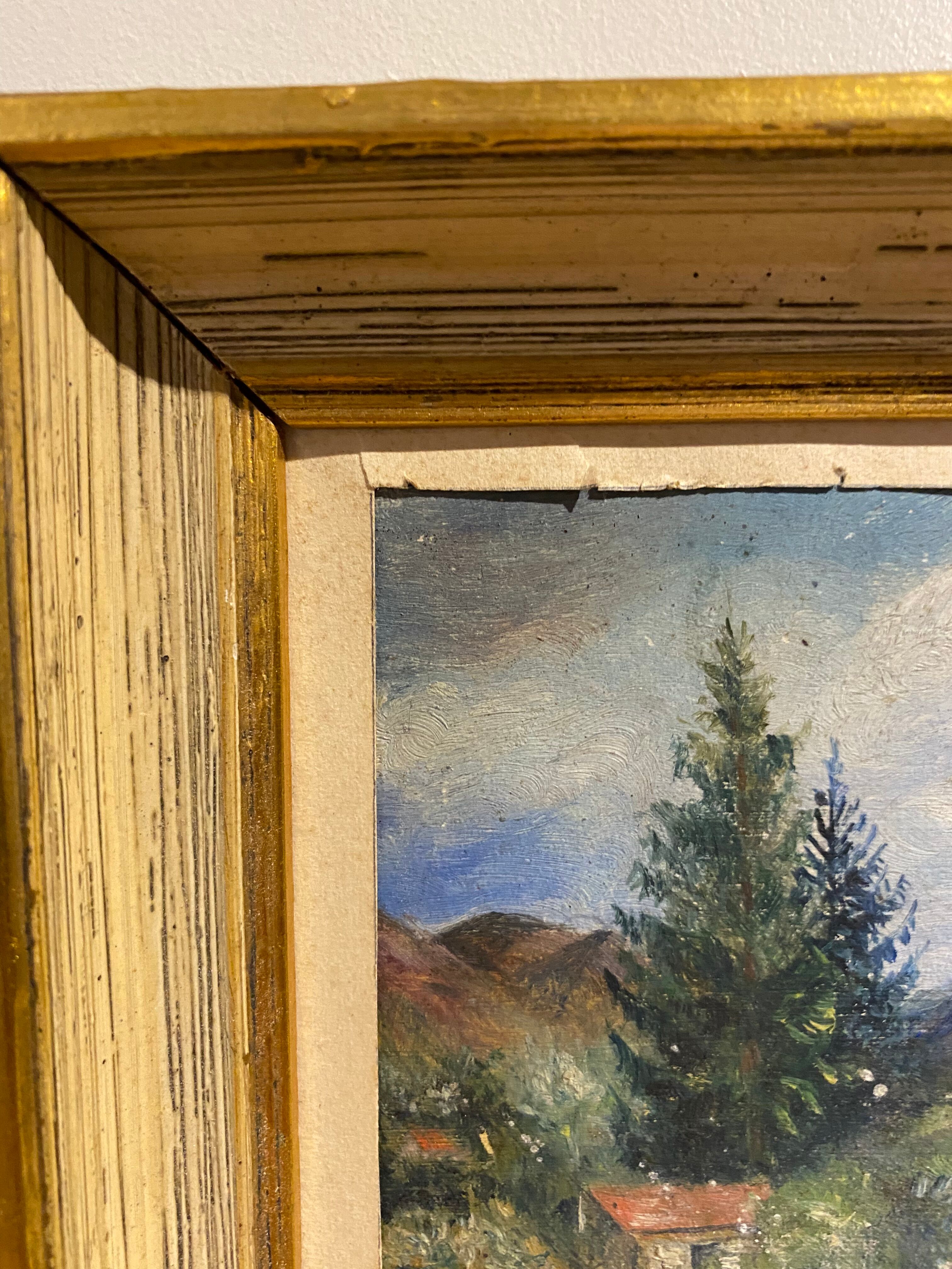 Old painting, landscape with stream signed dated 1925