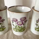 5 tasses à thé en grès fleuris vintage