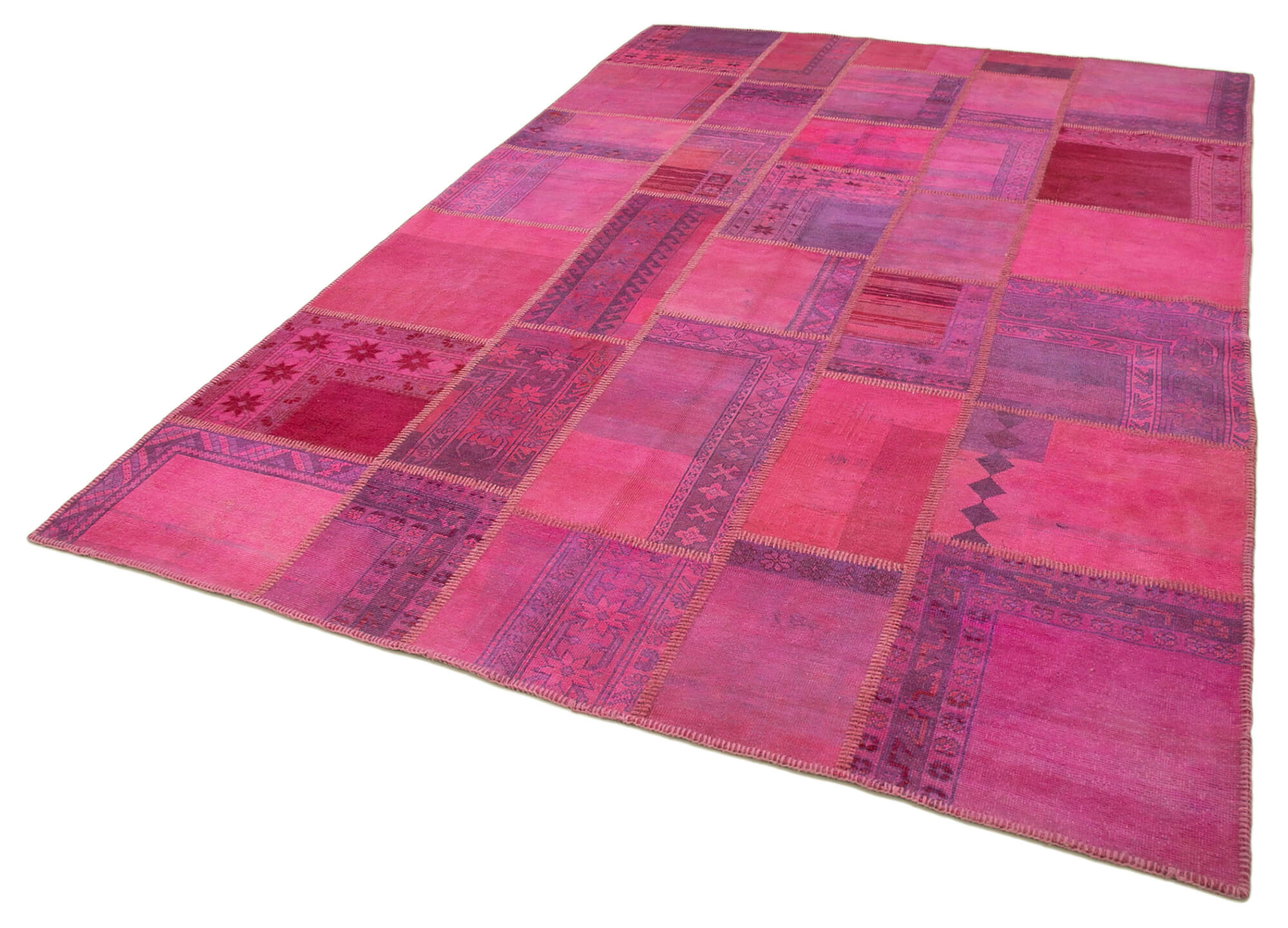 Hand-Knotted Oriental Vintage 207 cm x 304 cm Pink Patchwork Carpet