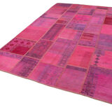 Hand-Knotted Oriental Vintage 207 cm x 304 cm Pink Patchwork Carpet