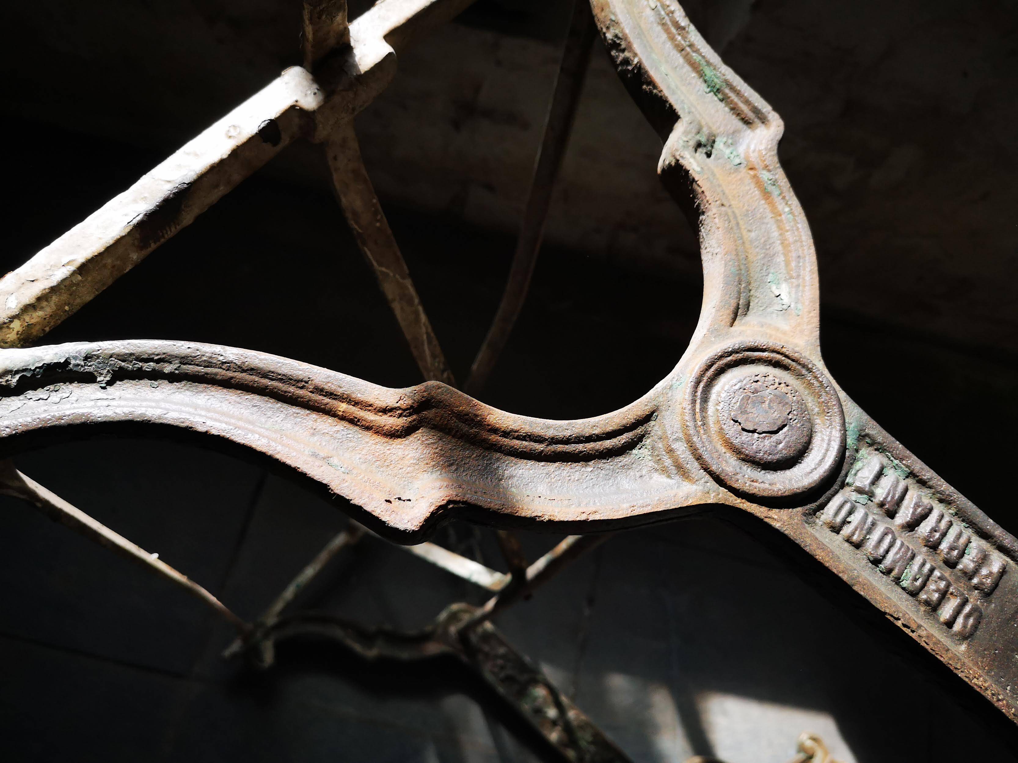 Old bistro table – cast iron legs and natural slate top