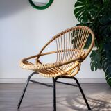 Rattan and steel basket chair, 1970s