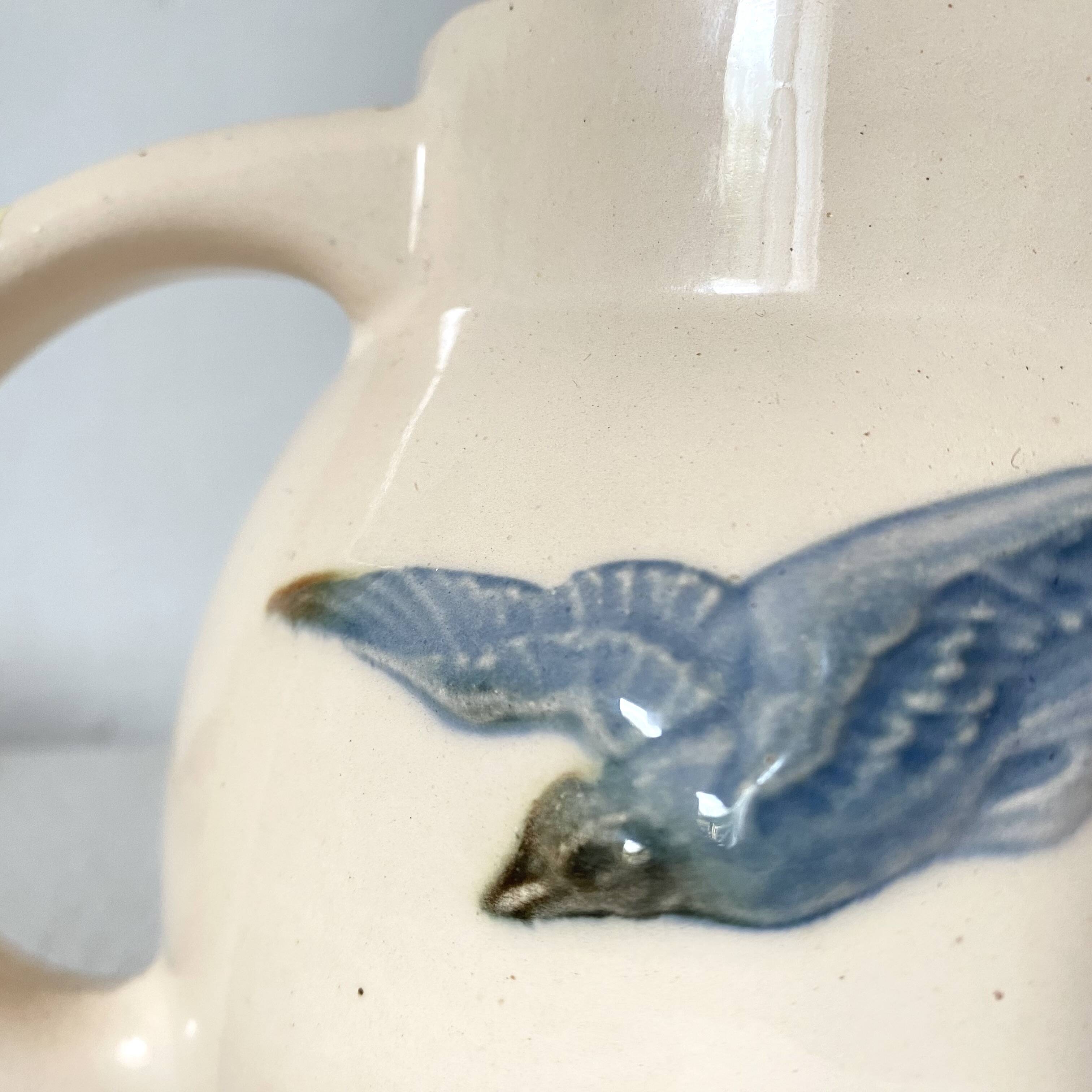 Digoin France barbotine pitcher with marine decor