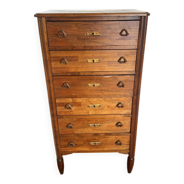 Chiffonnier Art déco à six tiroirs en bois vers 1930