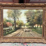 Landscape "Where time passes slowly." Oil on wood panel.