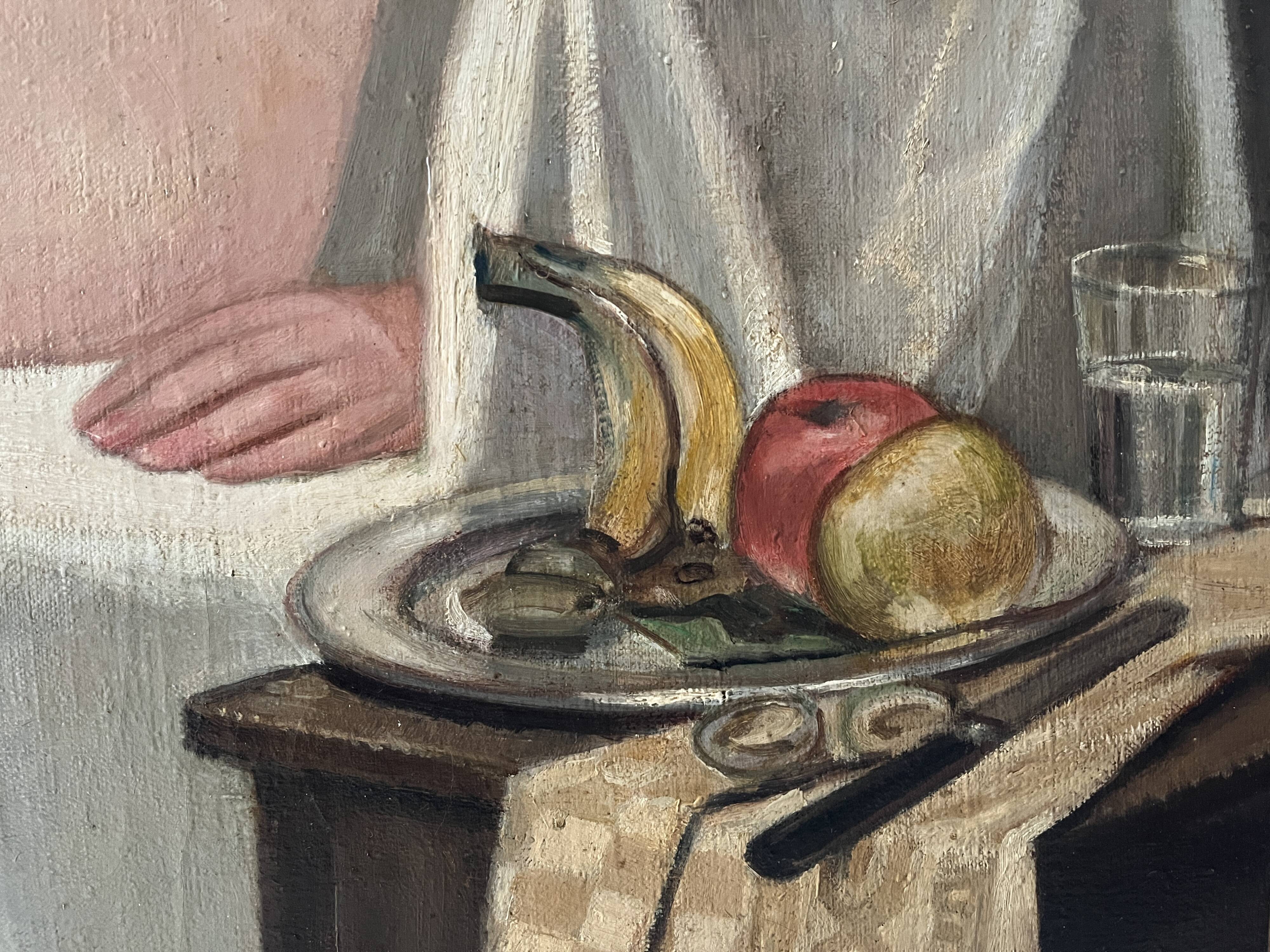 Oil painting on canvas of a nude woman in Art Deco style, old portrait.