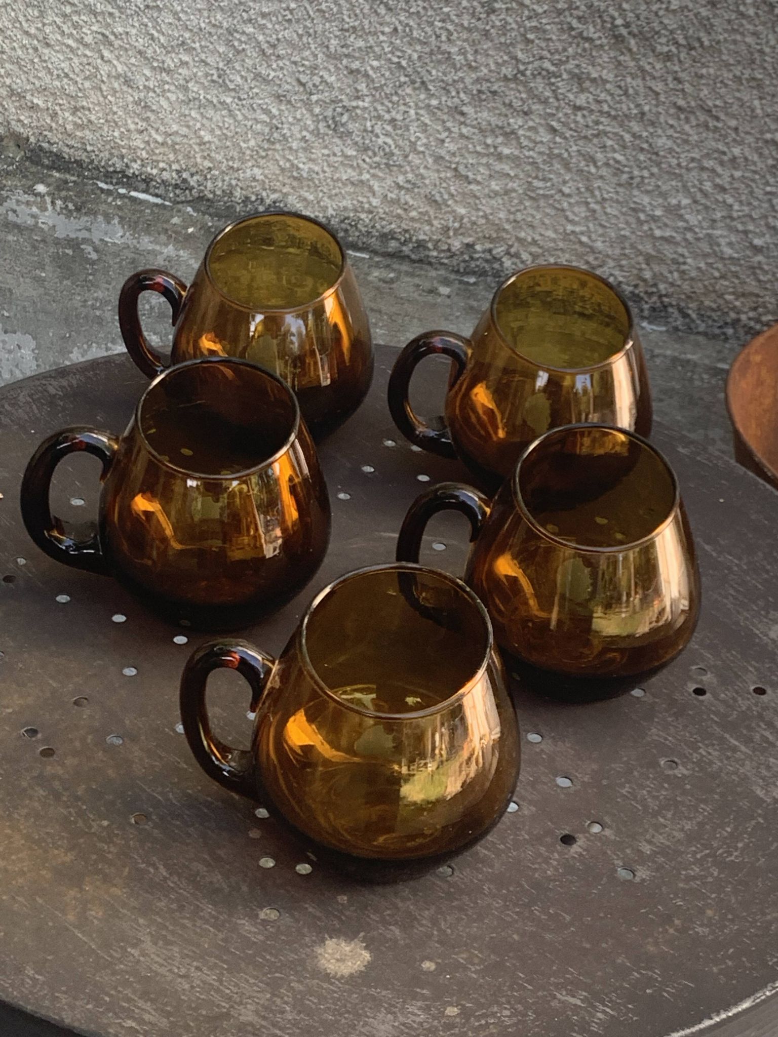Set of 5 mugs, cups, glasses with handles, cocktail glasses, vintage glass