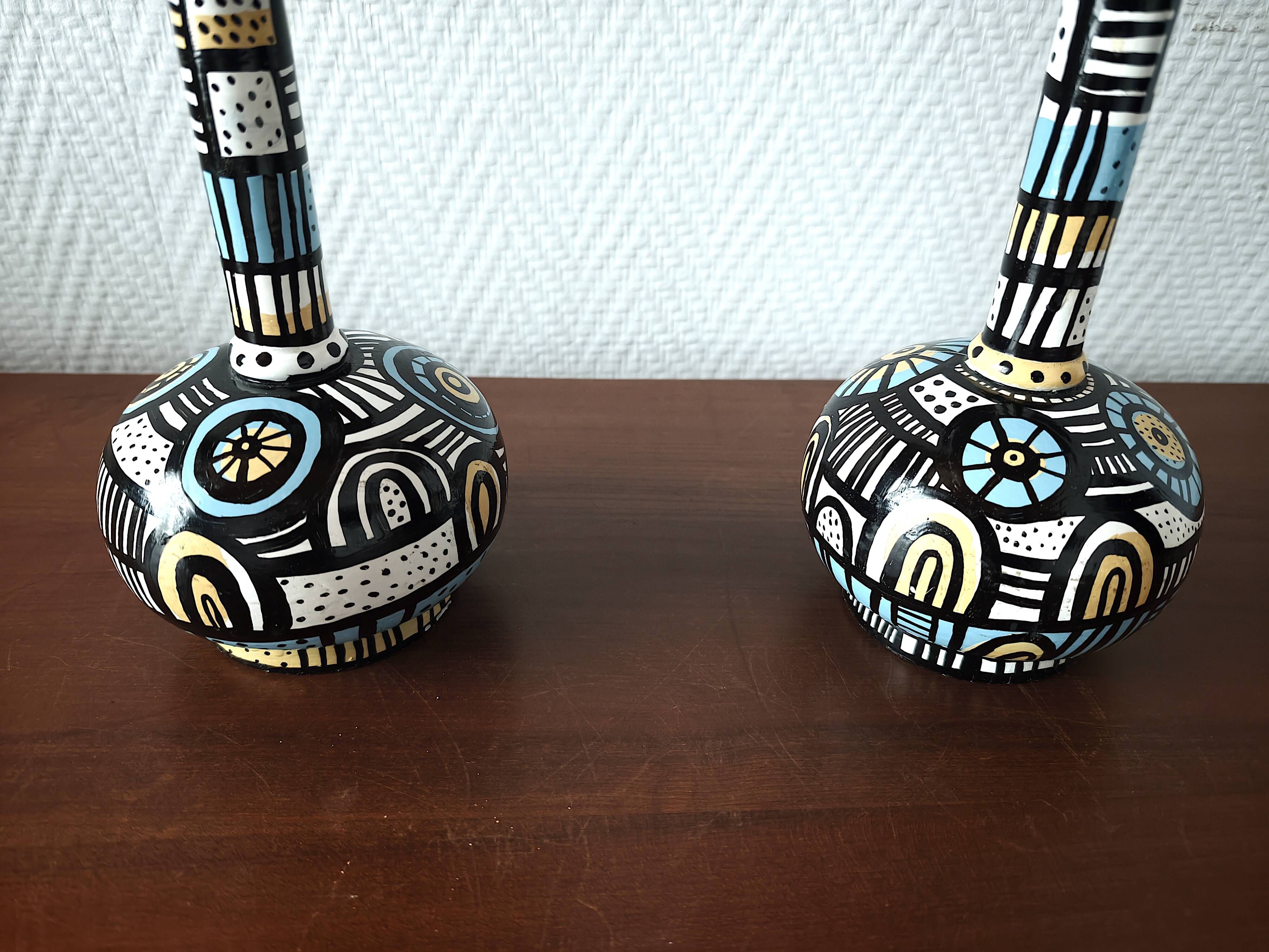 Pair of Spanish painted wooden lamps