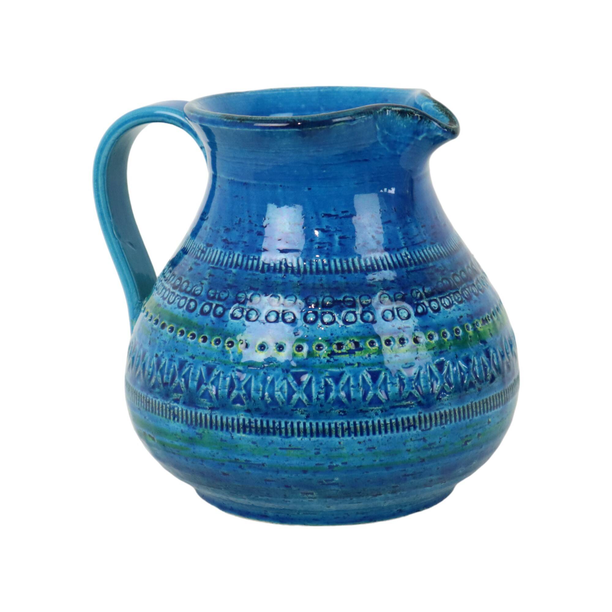 Vase Bitossi Aldo Londi, cruche à oreilles, faïence bleue de Rimini, Italie, années 60