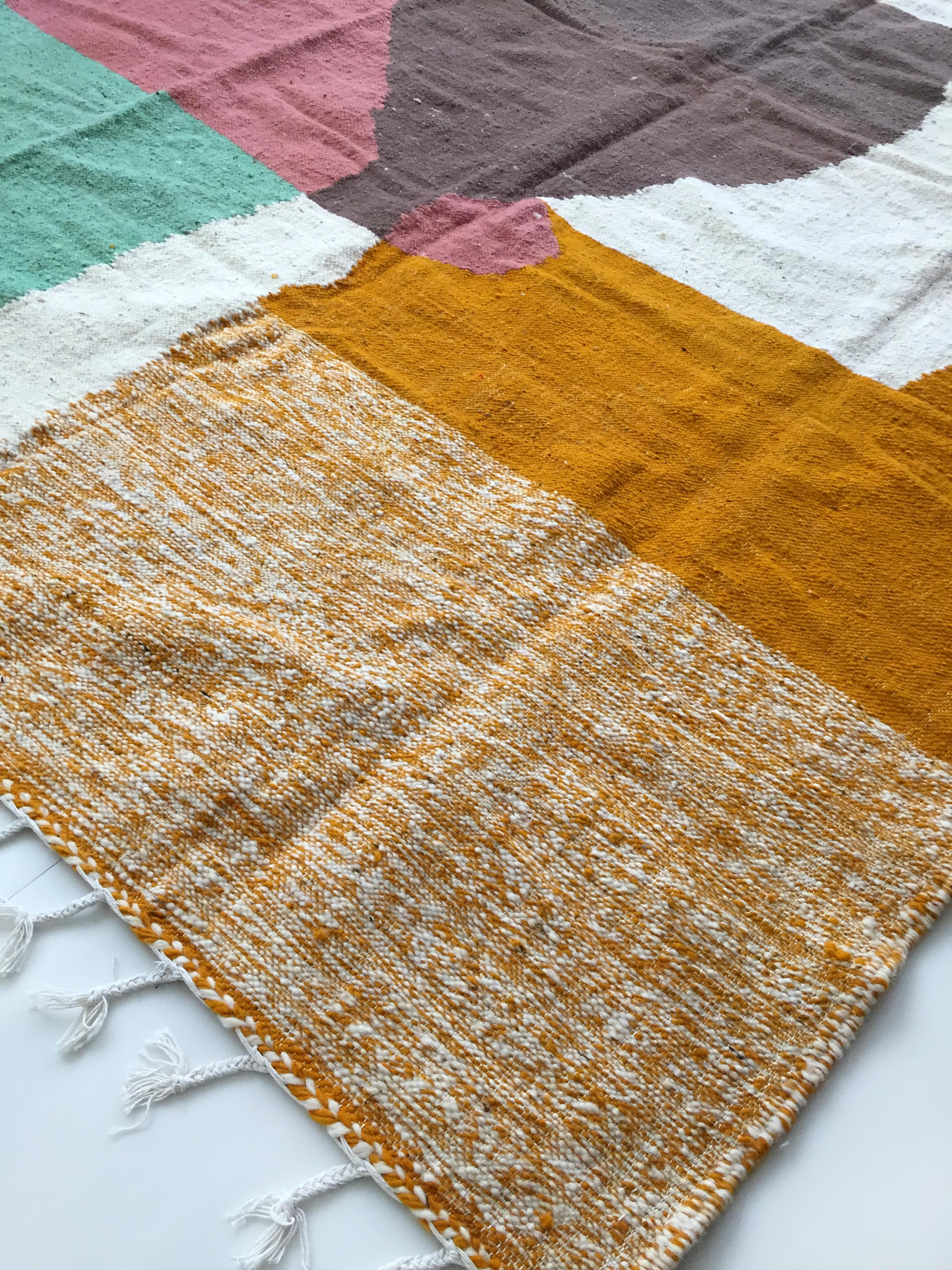 Moroccan Berber Kilim carpet ecru with colorful flats 284x184cm