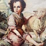 Tableau "Le Bon Pasteur". Huile sur toile.