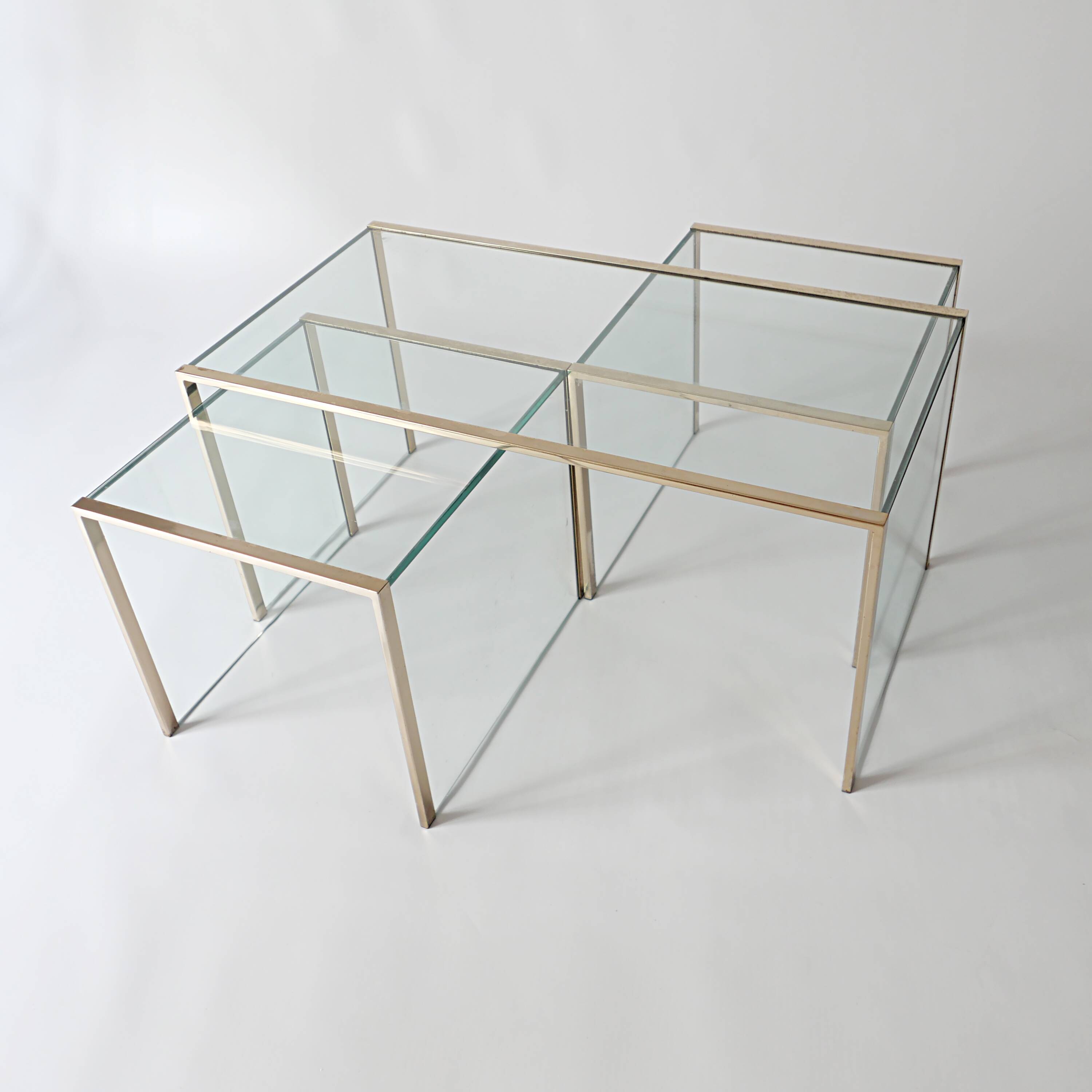 3 nesting coffee tables in glass and gilded metal, 1950-1970