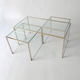 3 nesting coffee tables in glass and gilded metal, 1950-1970