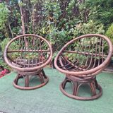Pair of vintage rattan swivel armchairs