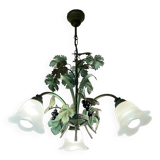 Vintage chandelier in painted metal with retro vine leaf pattern