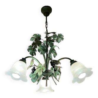 Vintage chandelier in painted metal with retro vine leaf pattern