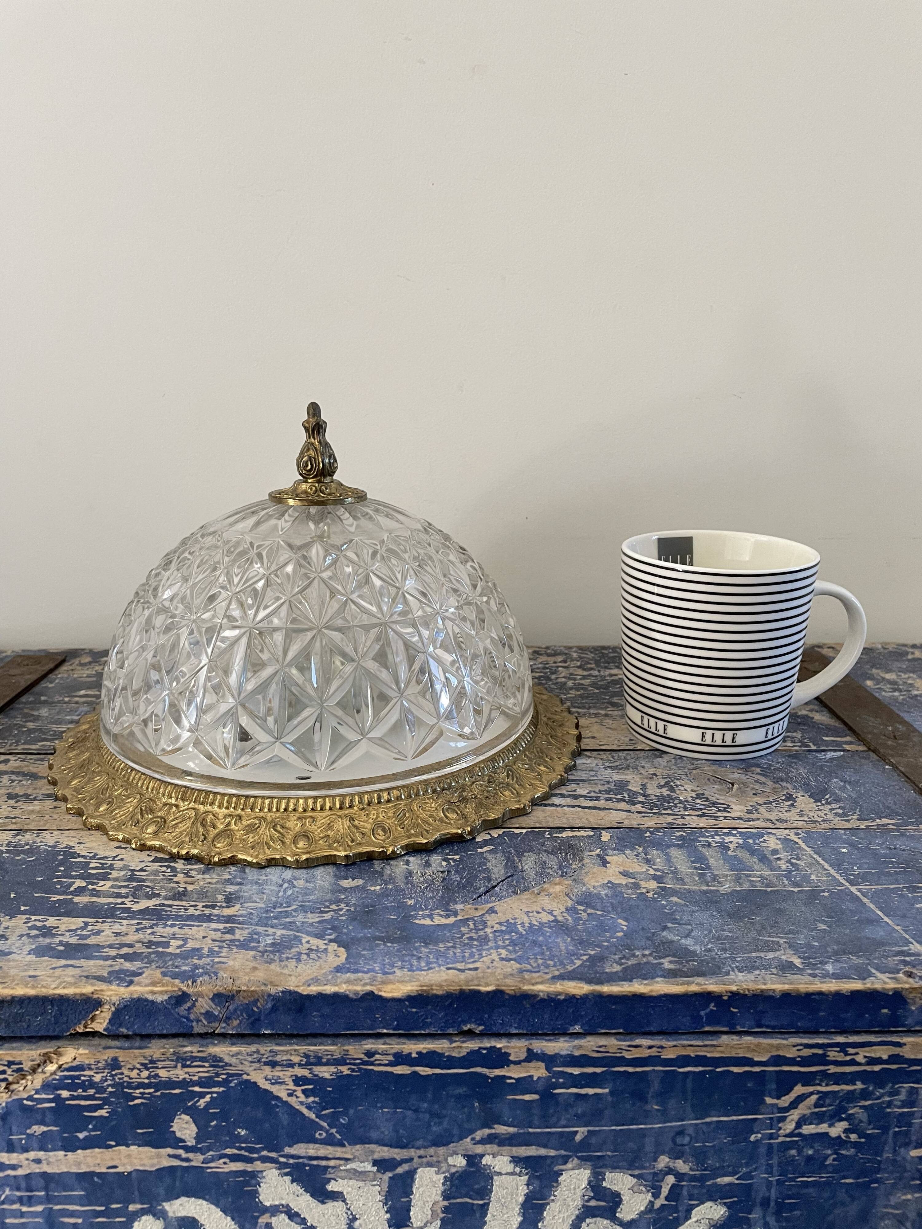 Vintage ceiling lamp in glass and brass