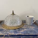 Vintage ceiling lamp in glass and brass