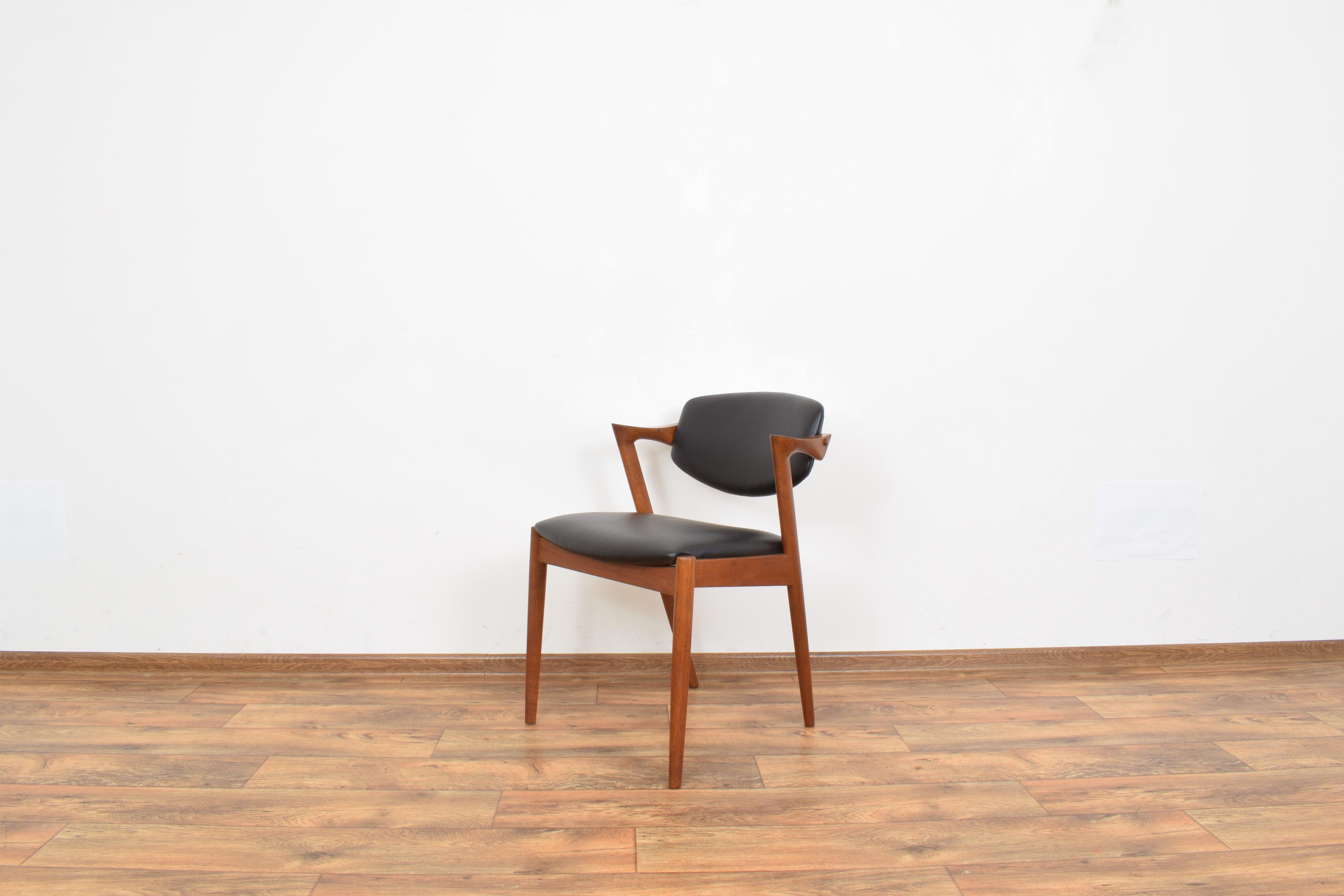 Mid-century danish teak and leather dining chair model 42 by Kai Kristiansen for Schou Andersen, 196