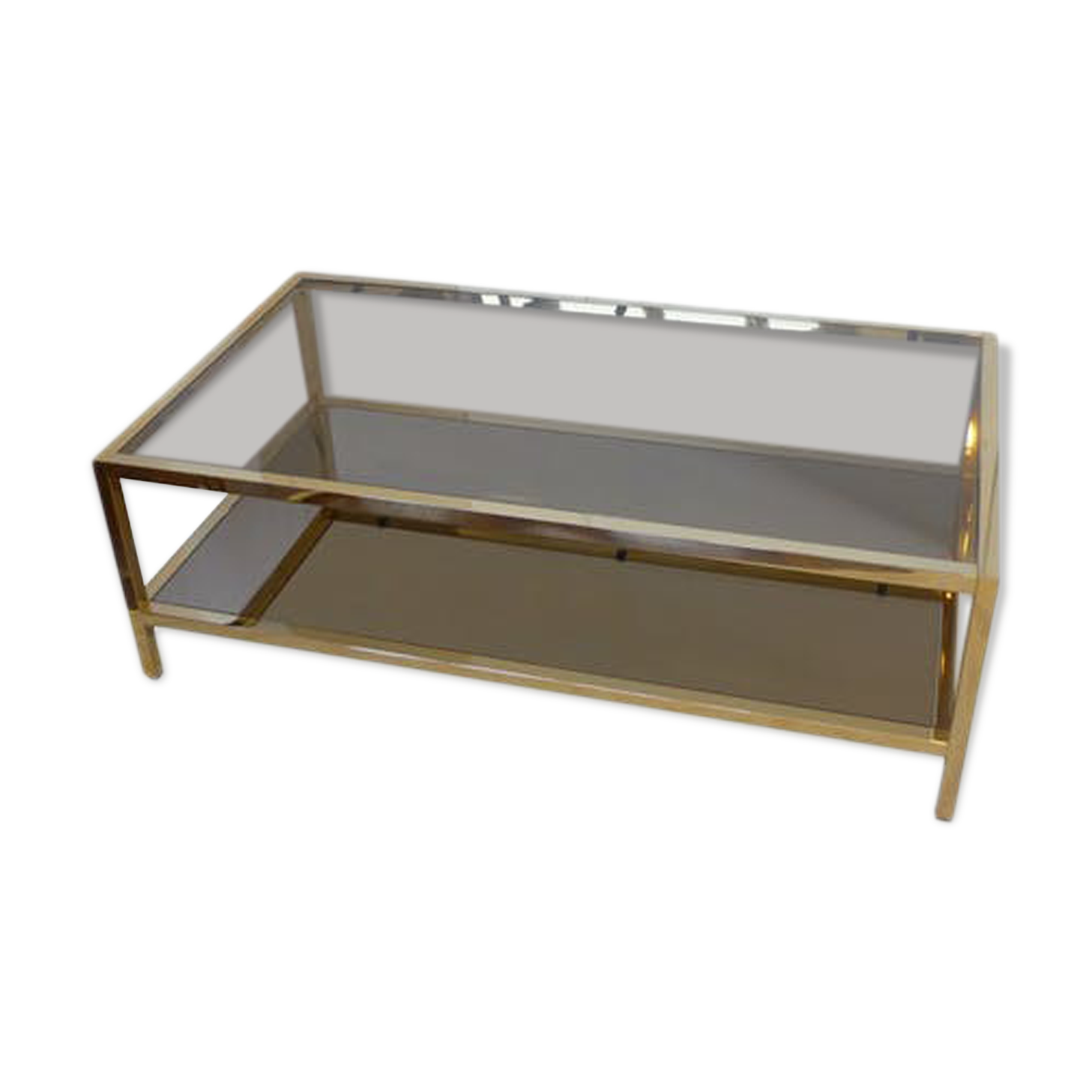 Gold metal coffee table with two glass and mirror trays 70