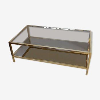 Gold metal coffee table with two glass and mirror trays 70
