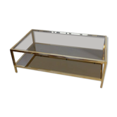 Gold metal coffee table with two glass and mirror trays 70
