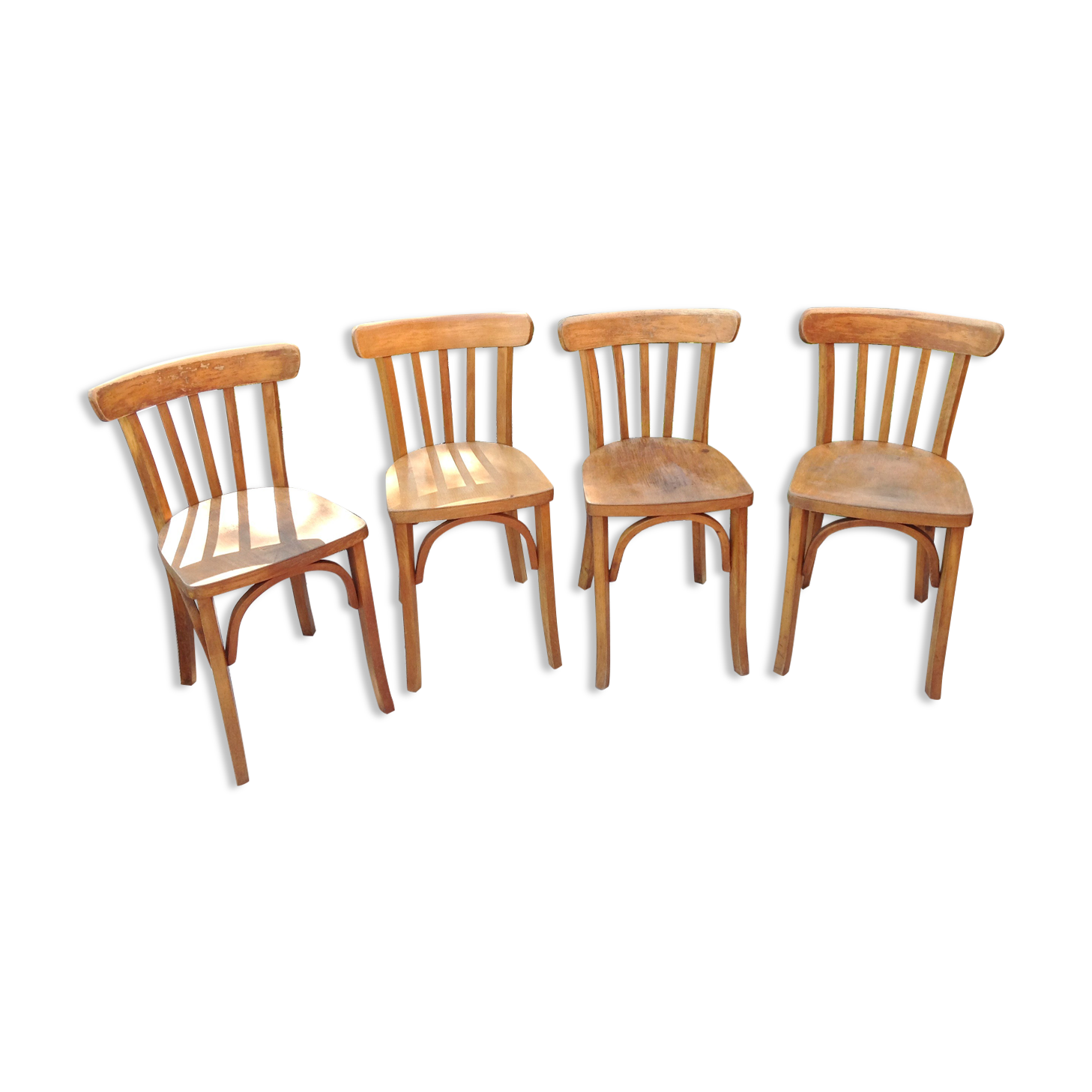 Suite of four foot bistro chairs with hoops / vintage 40s-50s