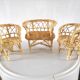 Fauteuils et canapé miniatures en osier design années 70