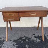 Modernist wooden desk with compass feet 1950