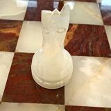 Vintage brown and white alabaster chess board hand carved pieces