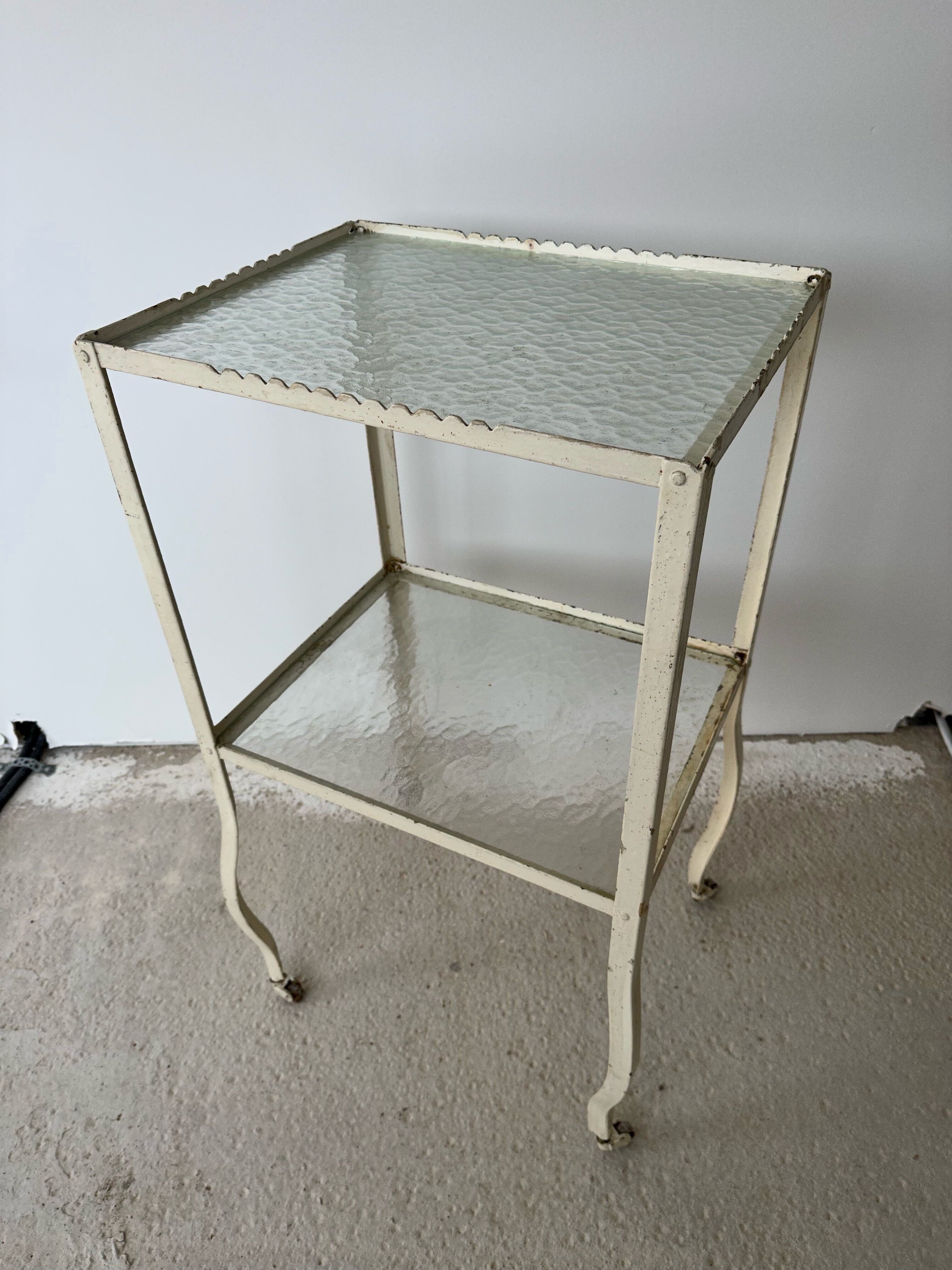 Industrial furniture serving or metal dentist's side table from the 1930s