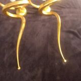 Pair of serpent "teo" lamp wall lights in gold aluminum, enzo ciampalini - 1970s