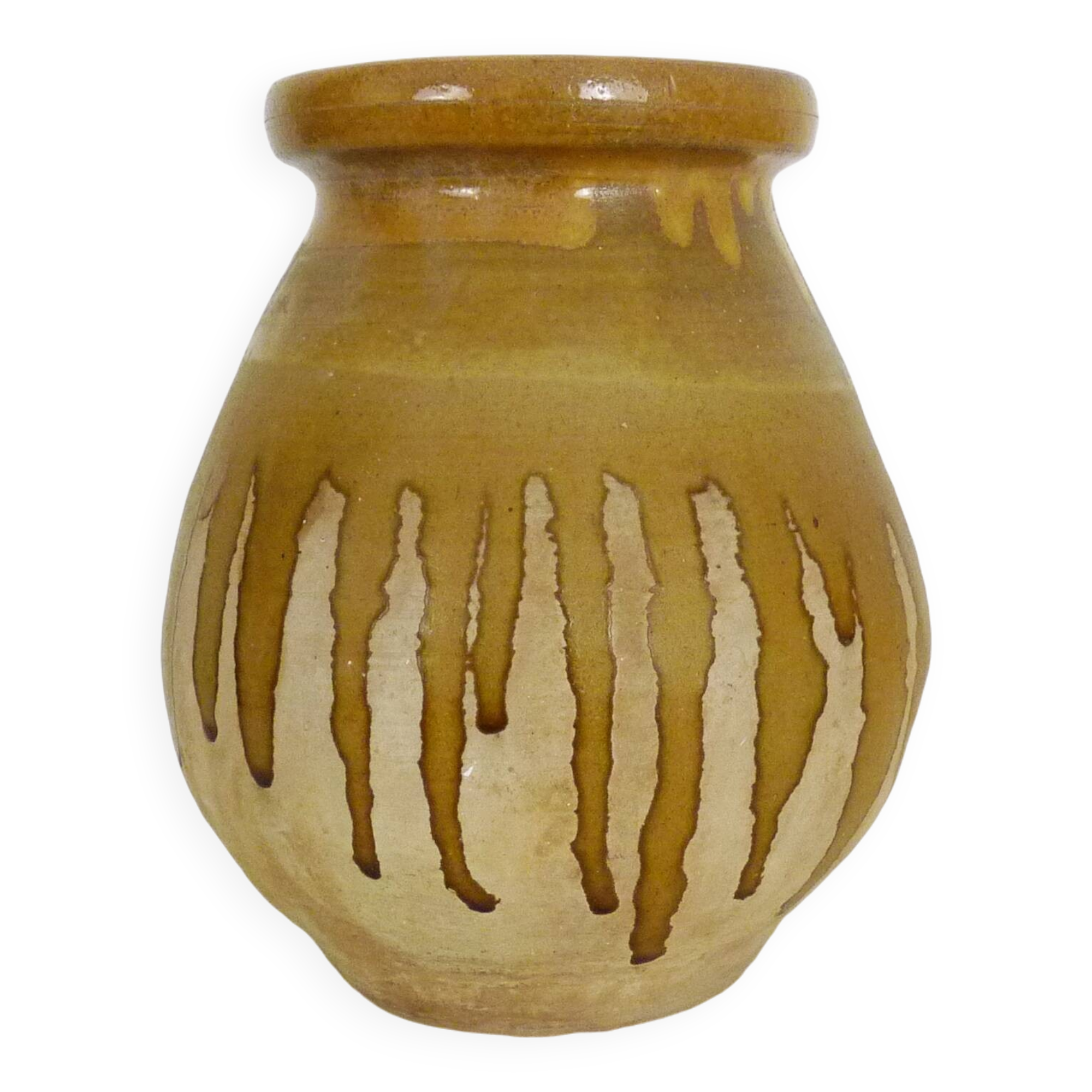 Vintage Provence glazed terracotta Biot jar with glazed neck. 20th century