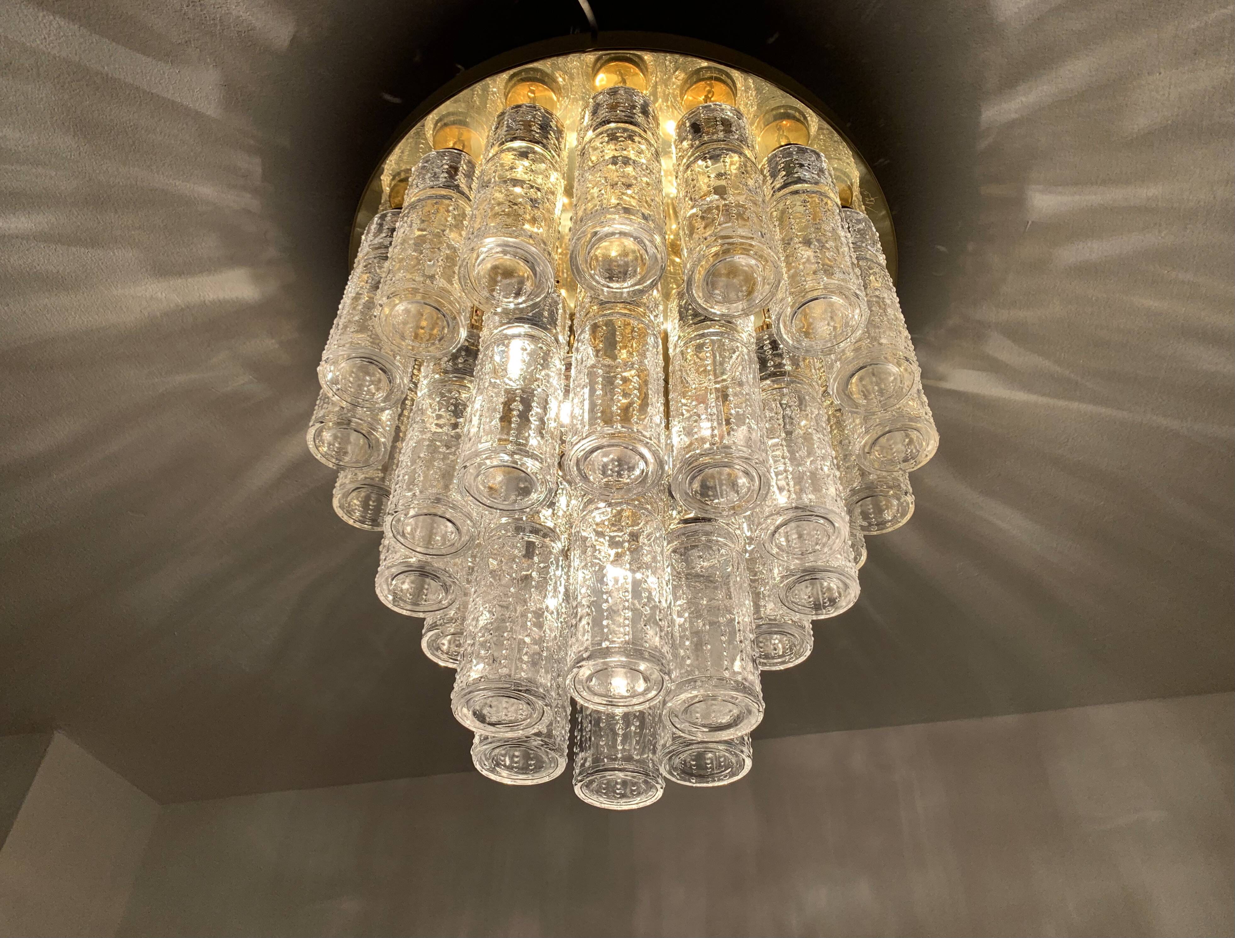Large Brass Chandelier by Glashütte Limburg