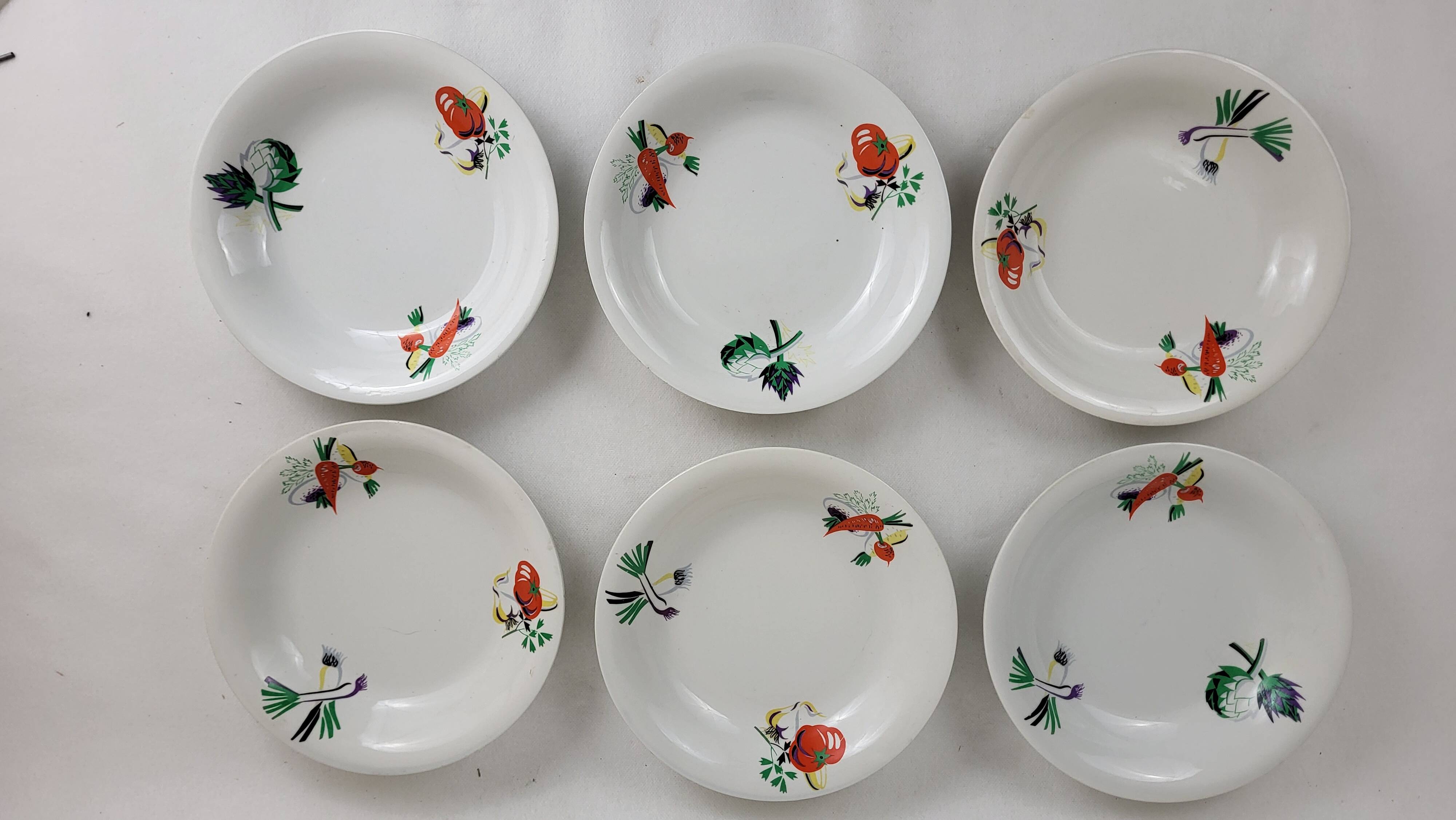 6 Vintage Luneville earthenware soup plates