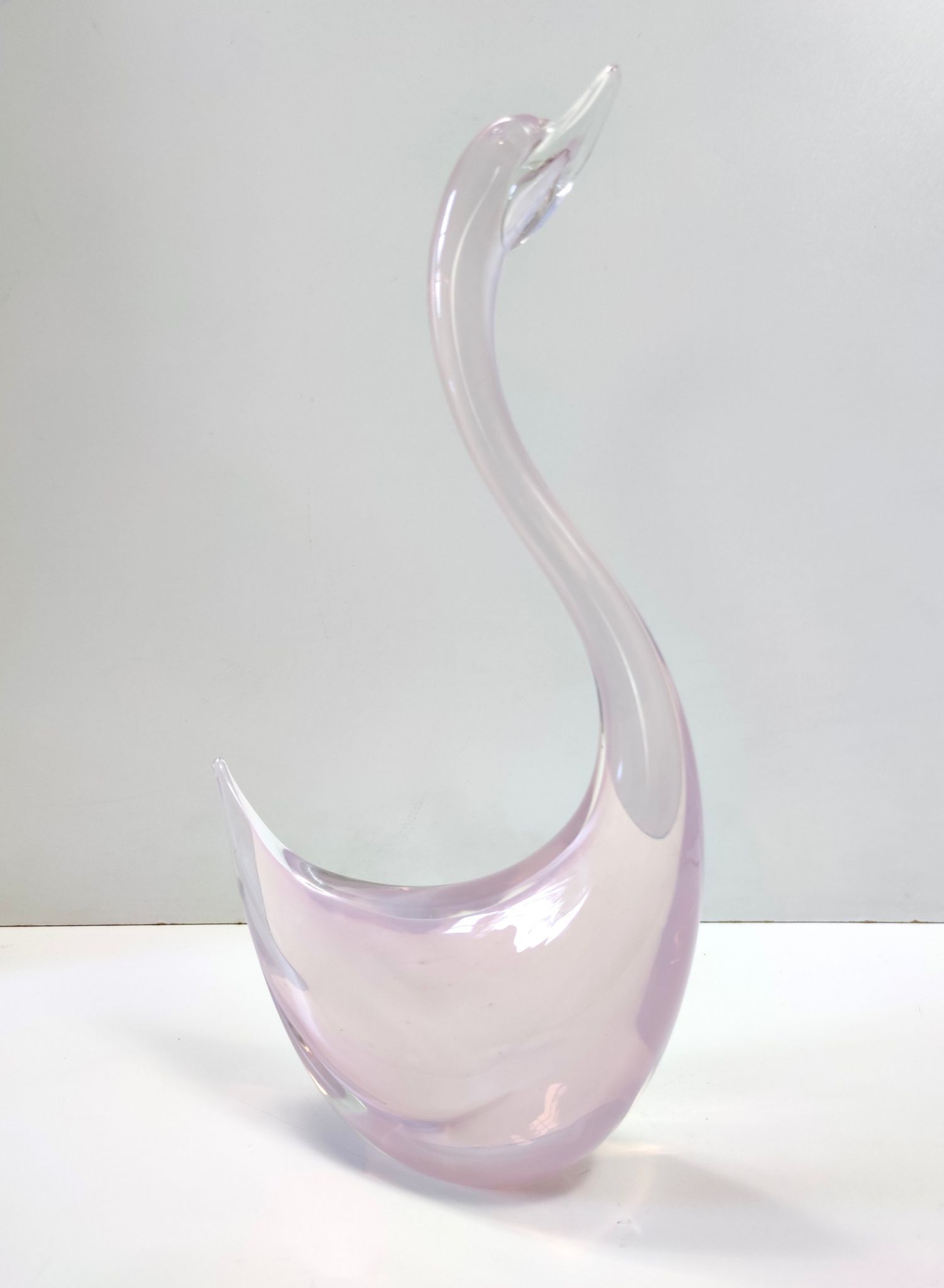 Pink Sommerso Murano glass swan by Elio Raffaeli, Italy