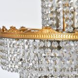 Lustre à 3 lumières en métal doré et pampilles en verre