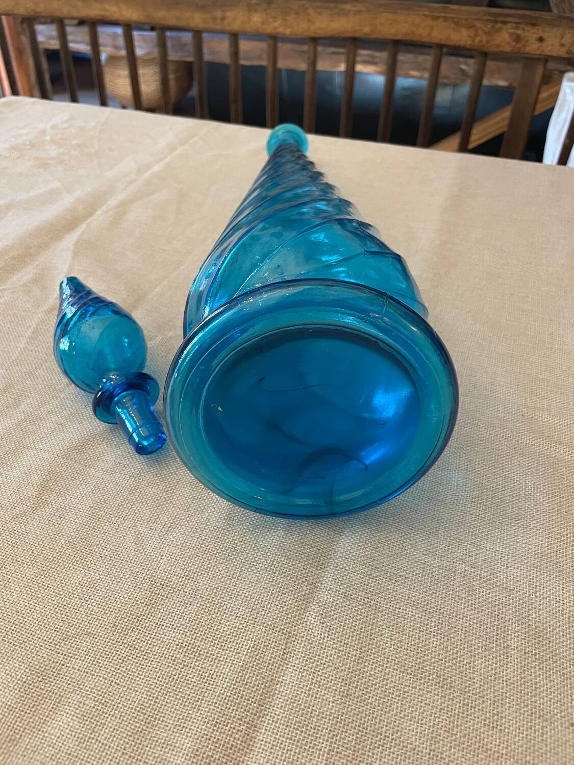 Vintage Empoli blue glass genie carafe
