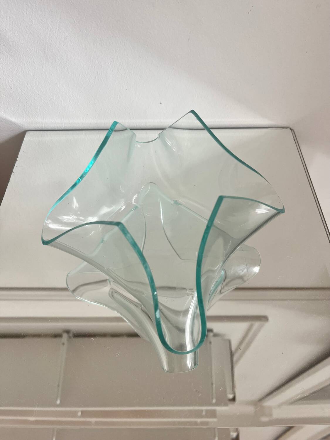 1970s glass trinket tray shaped like a handkerchief