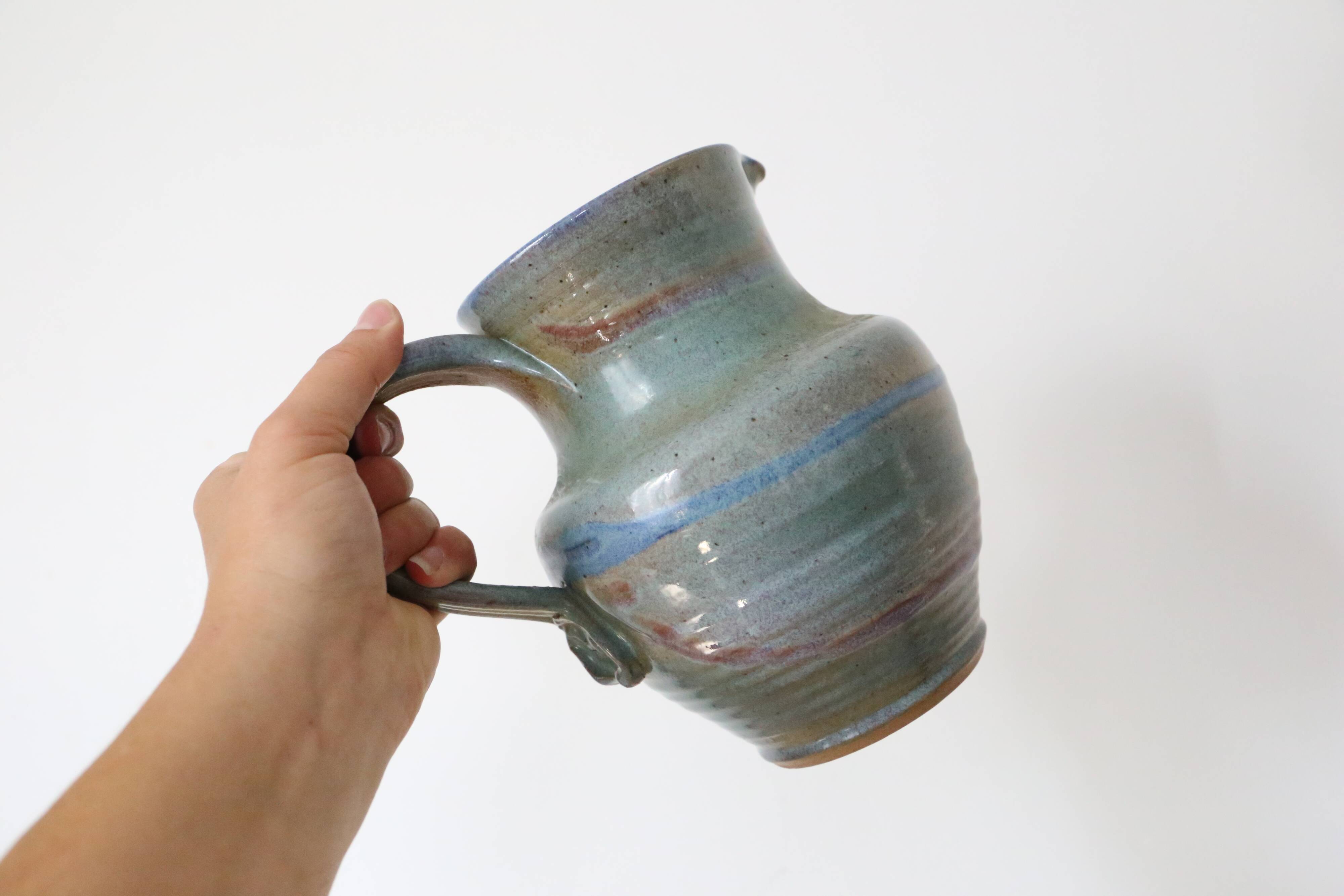 Glazed earth jug, artisanal pottery, rustic, vintage french