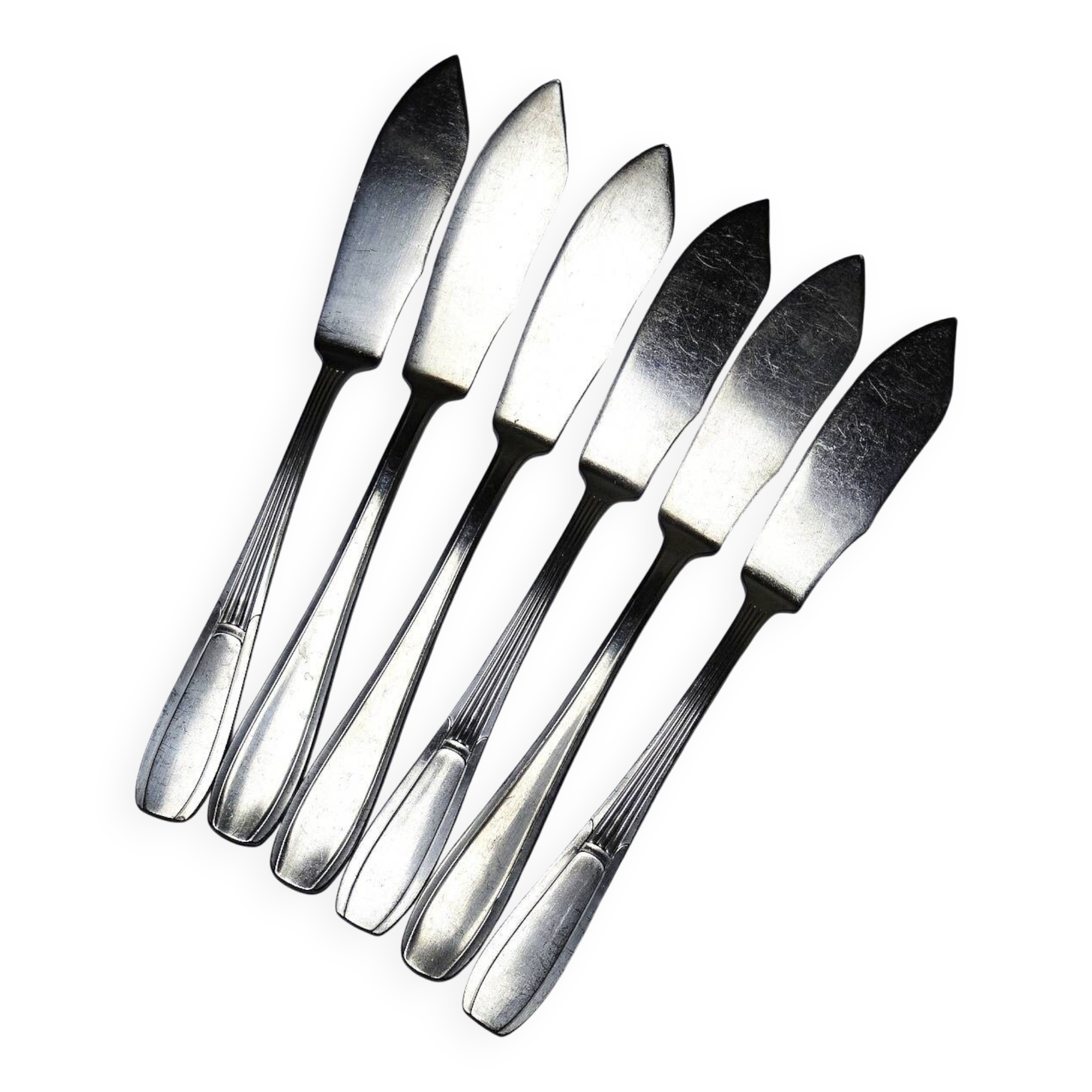 6 vintage/antique silver-plated fish knives in art deco style SFAM