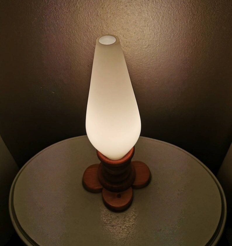 Wooden table lamp with glass chalice, 1970