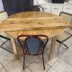 Round table 117cm extendable with a solid pine extension, vintage from the 1970s.